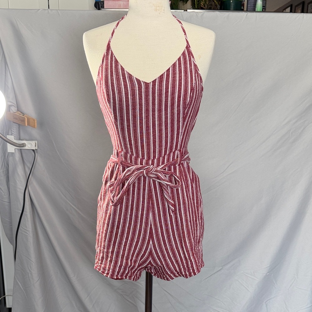 Hollister Red and White Striped Romper